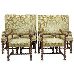 Antique Set of Twelve +2 19th Century Oak Barley Twist Dining Chairs