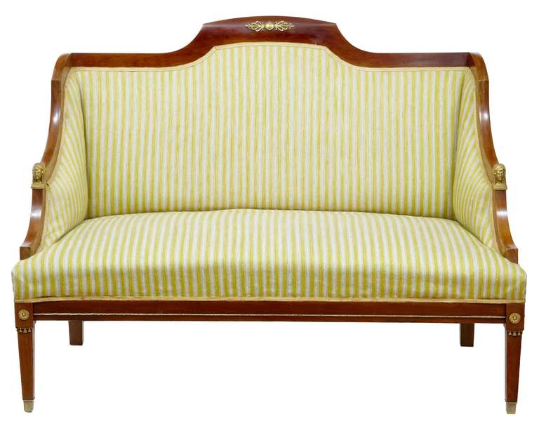Small Empire Inspired French Sofa Circa 1890.

Comfortable 2 Seater Sofa Finished In Mahogany, Egyptian Influenced Mounts To The Arms And Back Rest And Front Freize.
