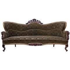 Large 19th Century Carved Mahogany Victorian Sofa Settee