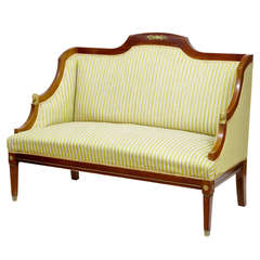 19th Century Mahogany Small Empire Egyptian Influenced Settee Sofa