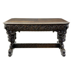 MID VICTORIAN SOLID OAK CARVED TABLE WITH DRAWER SEAT 6