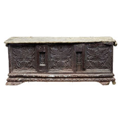 SPANISH 17TH CENTURY HEAVILY CARVED COFFER