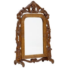 Antique Late 19th Century Carved Oak Black Forest Vanity Mirror
