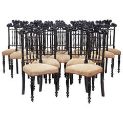 Set of Sixteen 19th Century Ebonised Swedish Spindle Back Dining Chairs