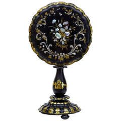 19th Century Papier Mache Mother of Pearl Tilt Top Occasional Table