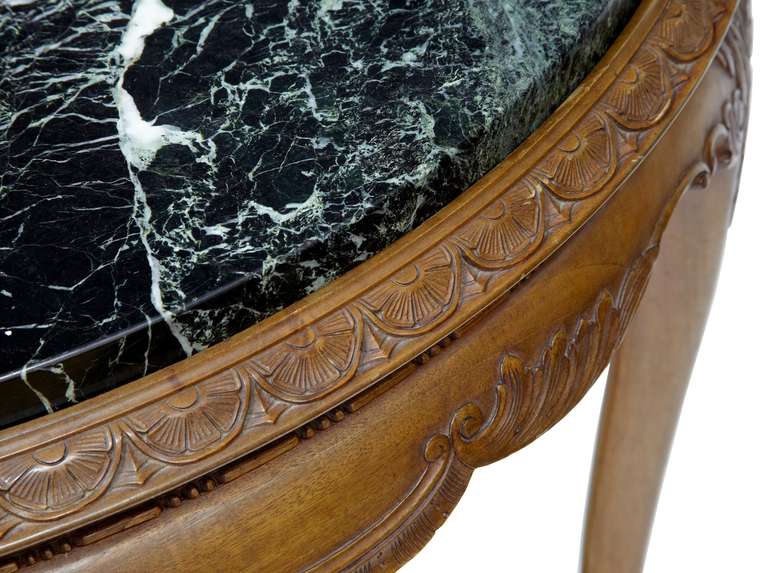 Swedish 19th Century Carved Walnut Marble Top Center Table