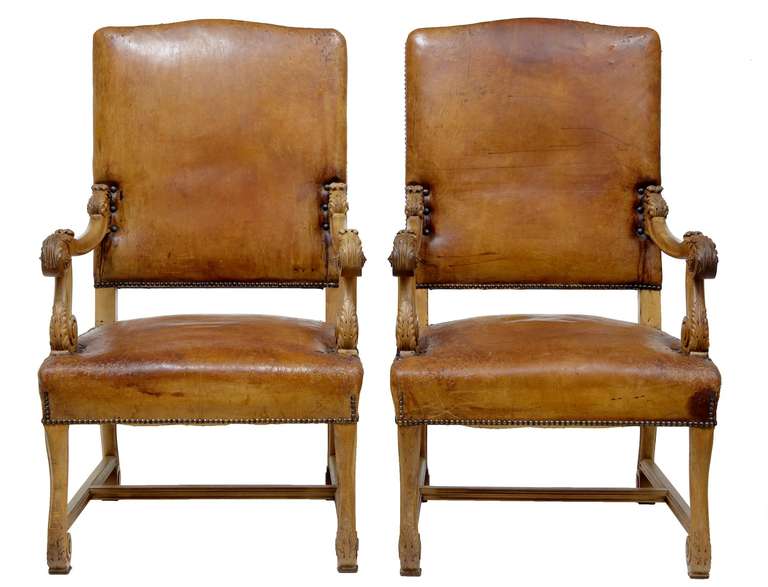 Pair of 19th Century French Carved Walnut Throne Chairs