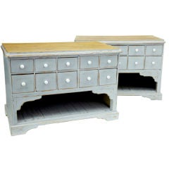 PAIR OF PAINTED STORAGE CHESTS WITH PINE TOPS