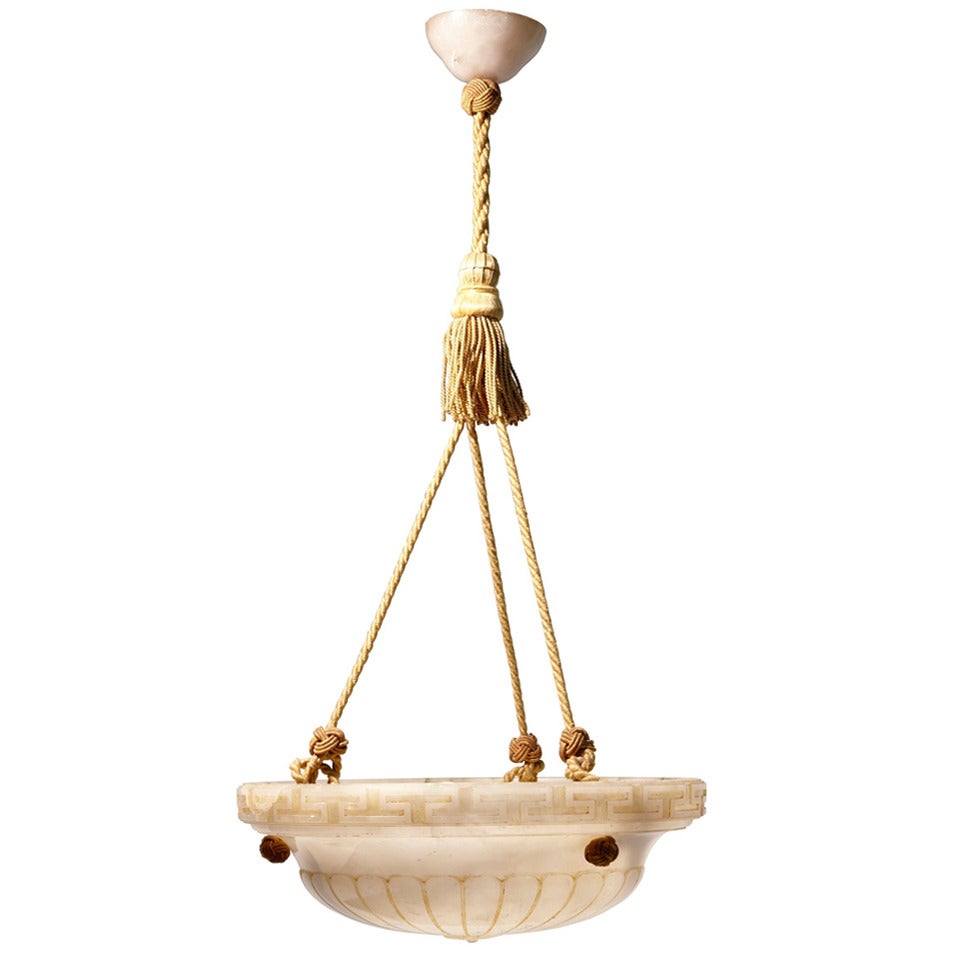 Art Deco Alabaster Ceiling Light Chandelier with Greek Key