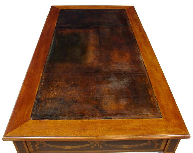19th Century Mahogany and Satinwood Inlaid Desk Writing Table In Excellent Condition In Debenham, Suffolk