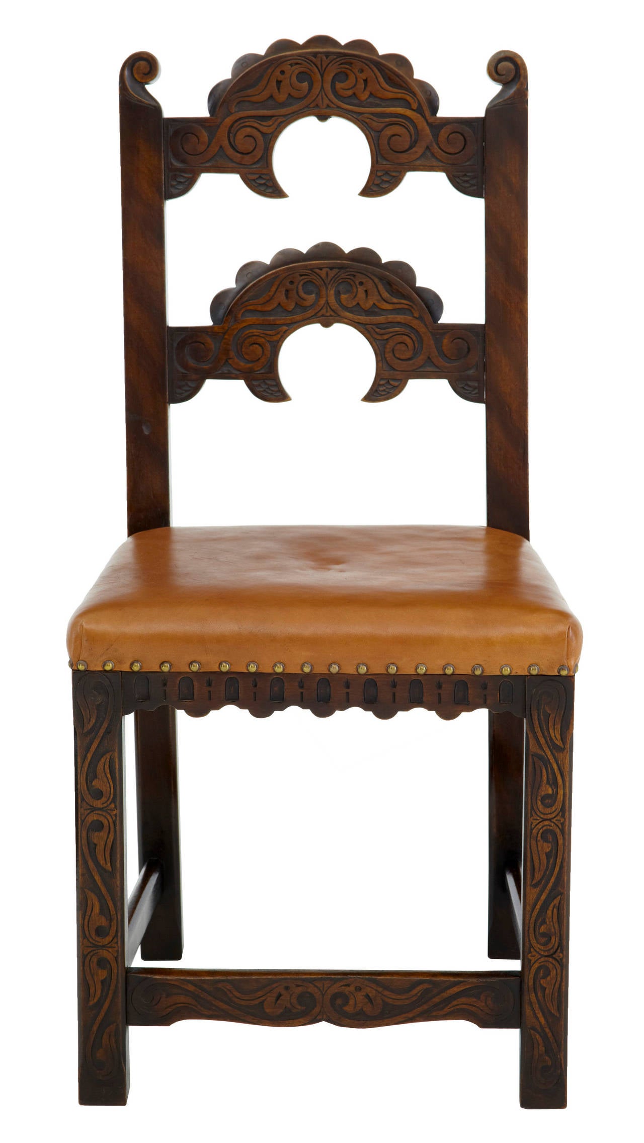 Set of Ten 20th Century Carved Oak Derbyshire Dining Chairs