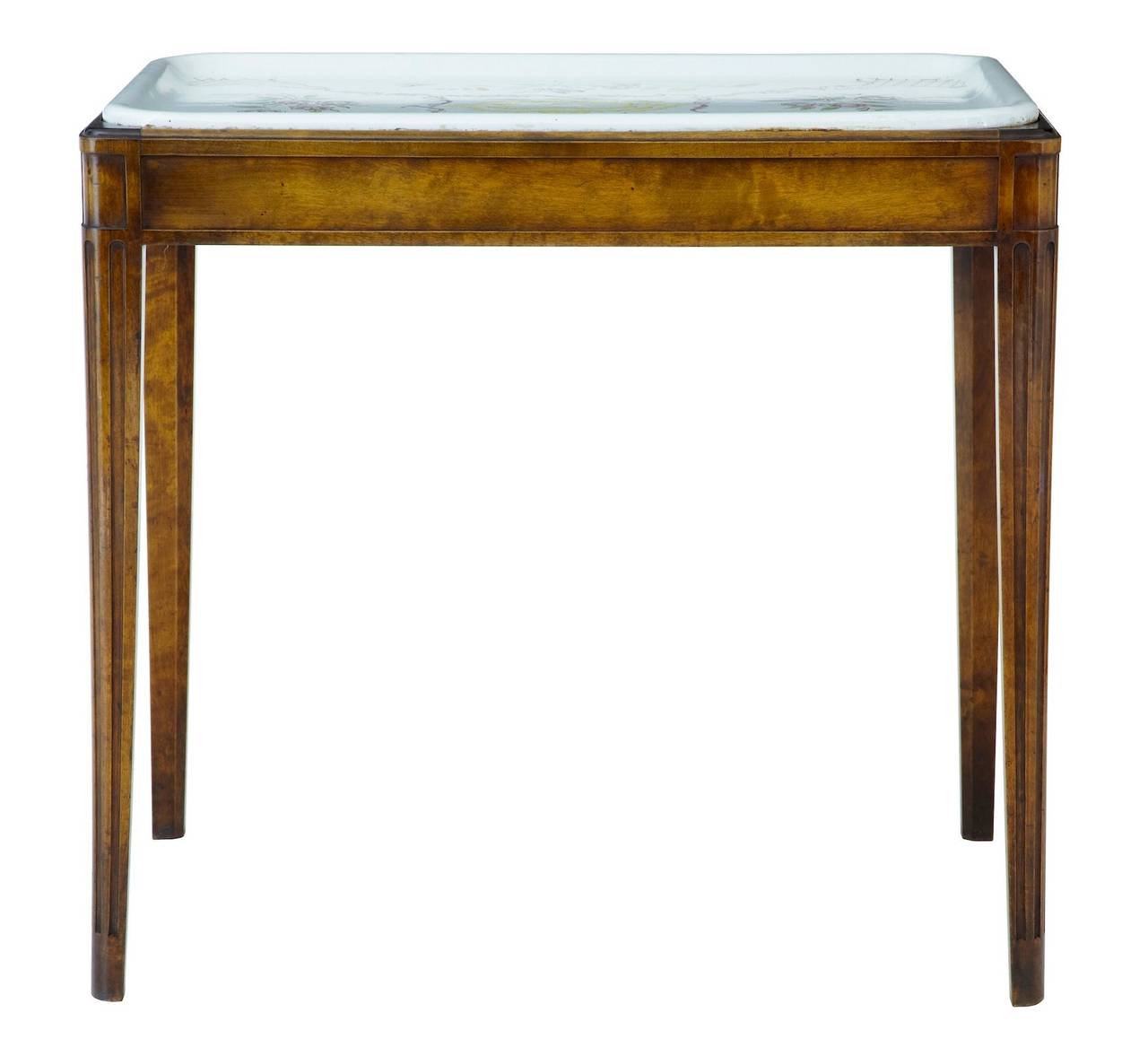 Late 19th Century Birch Table with Ceramic Tray