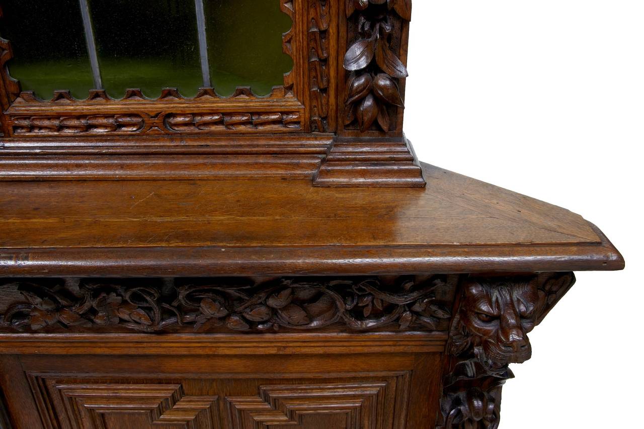 Belgian Set of Three 19th Century Flemish Carved Oak Corner Cupboard Cabinets