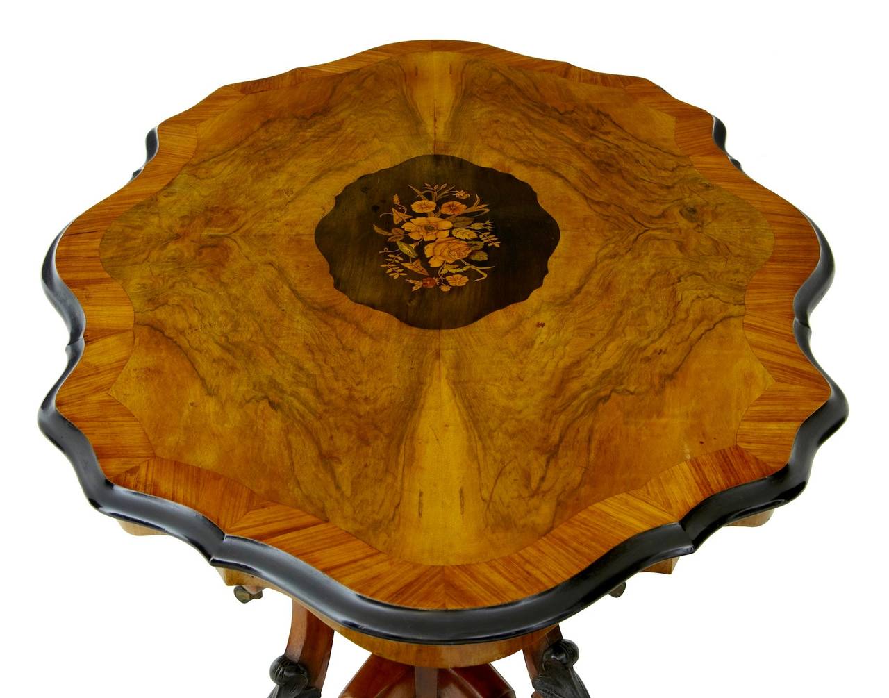 English 19th Century High Victorian Inlaid Walnut Center Table