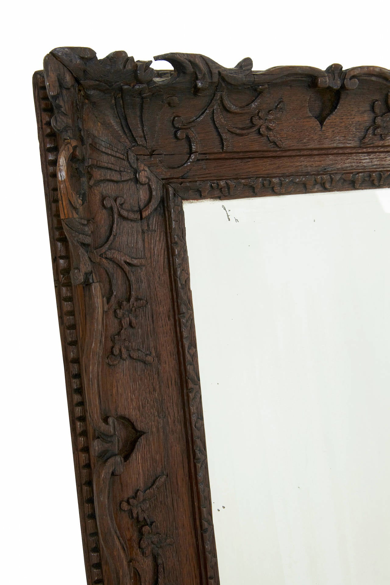 English Early 19th Century Carved Oak Mirror