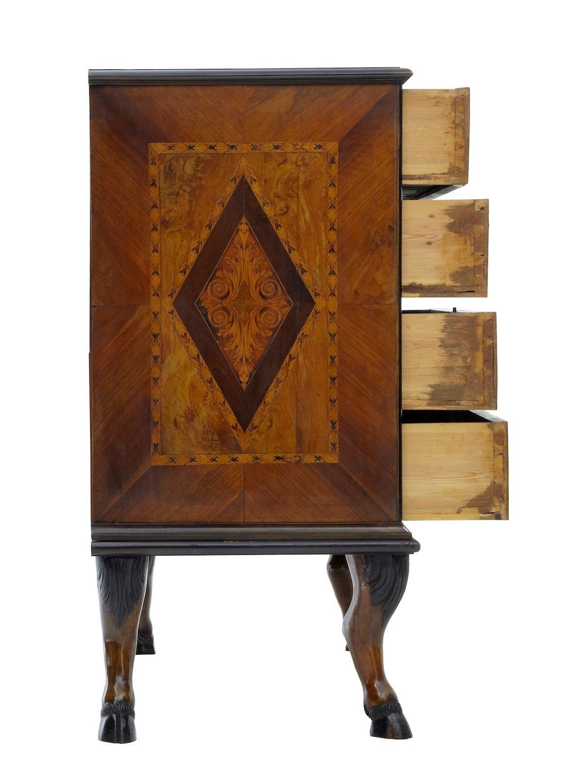 Hand-Carved 18th Century and Later Continental Marquetry Chest on Stand