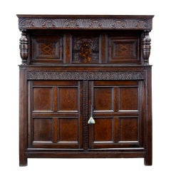 EARLY VICTORIAN OAK COURT CUPBOARD 17TH CENTURY CARVING