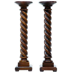 19th Century Pair of Barleytwist Mahogany Pedestals