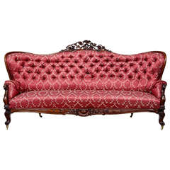 Geschnitztes großes viktorianisches Mahagoni-Sofa aus dem 19. Jahrhundert