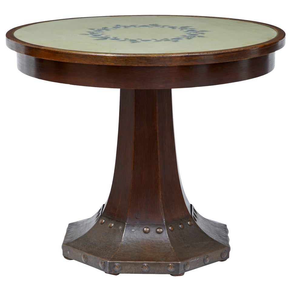 19th Century Oak and Copper Aesthetic Movement Center Table