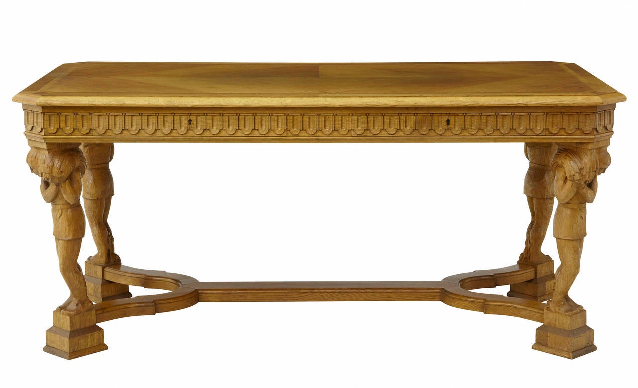 19th Century Carved Oak Library Table or Desk