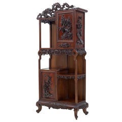Antique 19th Century Carved Oriental Hardwood Chinese Display Cabinet