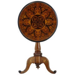 19th Century English Walnut Satinwood Marquetry Tilt-Top Table