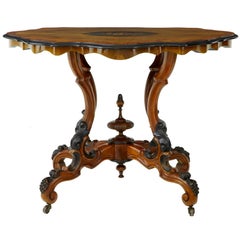19th Century High Victorian Inlaid Walnut Center Table