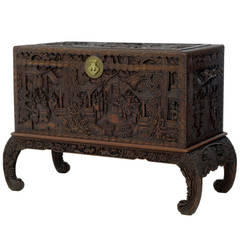 20th Century Carved Camphorwood Chinese Chest on Stand