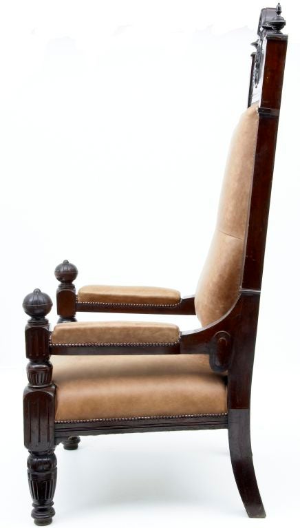 19TH CENTURY SCOTTISH BISHOPS MAHOGANY THRONE CHAIR, IMPRESSIVE SIZE OF THIS FANTASTIC LEATHER UPHOLSTERED CHAIR
