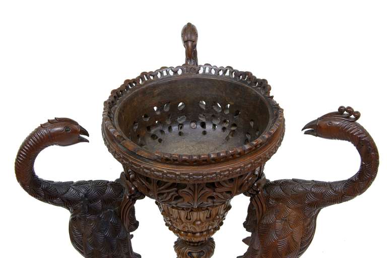 19th Century Profusely Carved Anglo Indian Rosewood Jardiniere 1