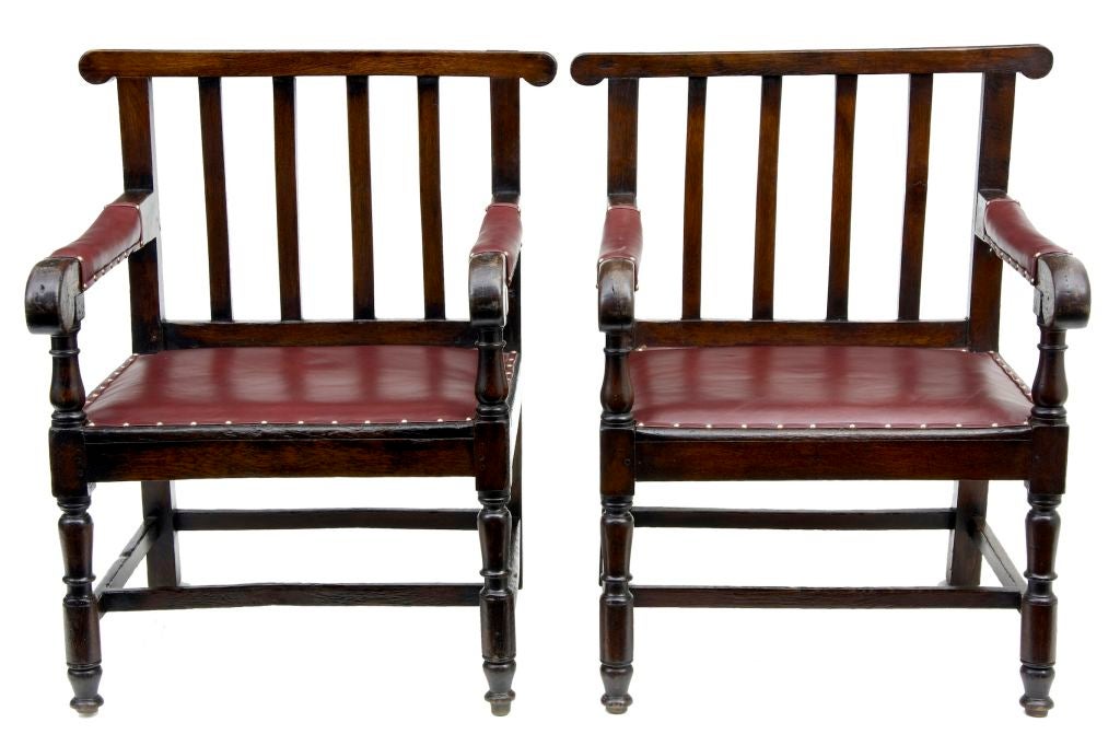PAIR OF LARGE IRISH OAK HALL PORTERS CHAIRS CIRCA 1860