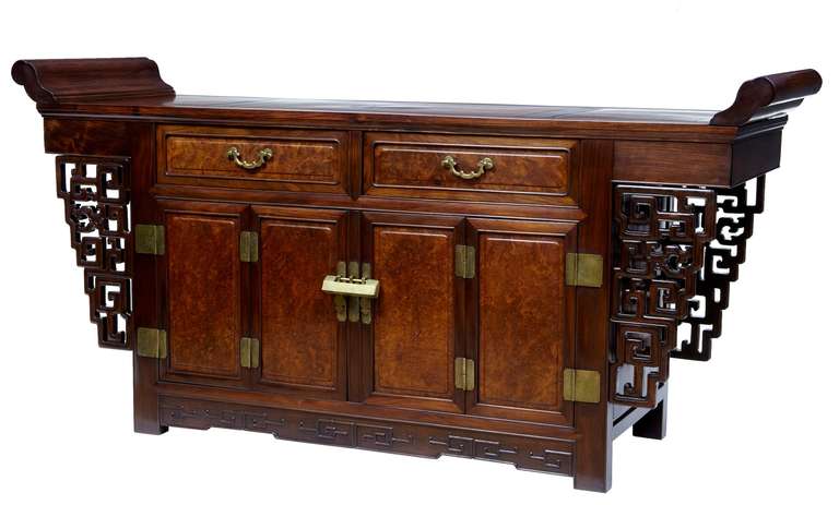 Early 20th Century Chinese Carved Burr Elm, Sideboard Alter Table