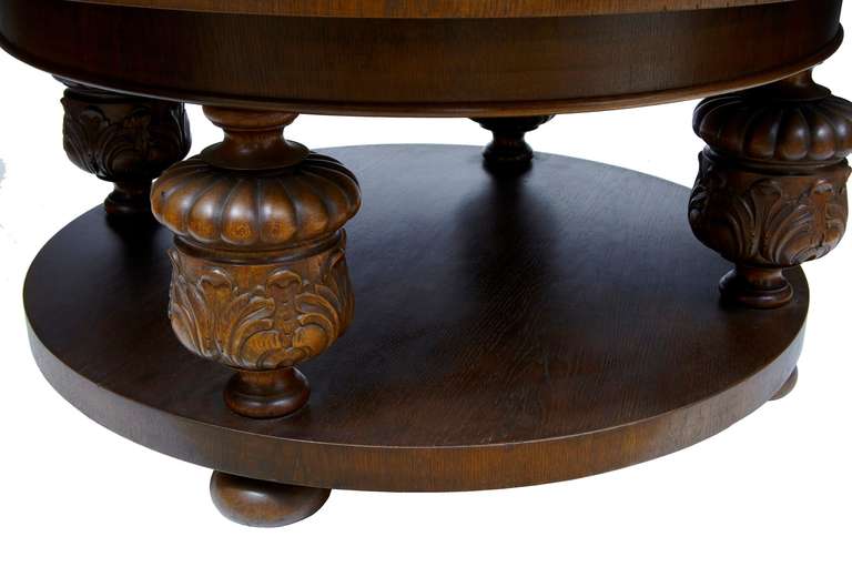 Large Carved Oak, Round Coffee Table In Excellent Condition In Debenham, Suffolk