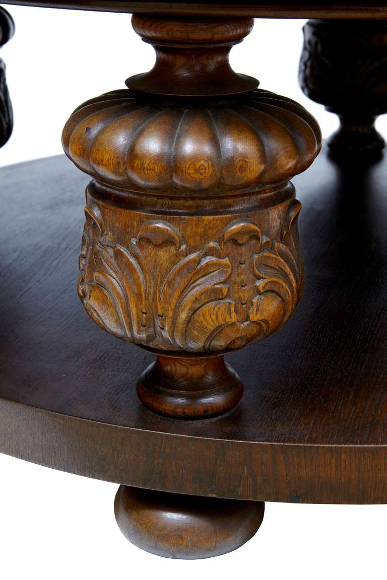 20th Century Large Carved Oak, Round Coffee Table