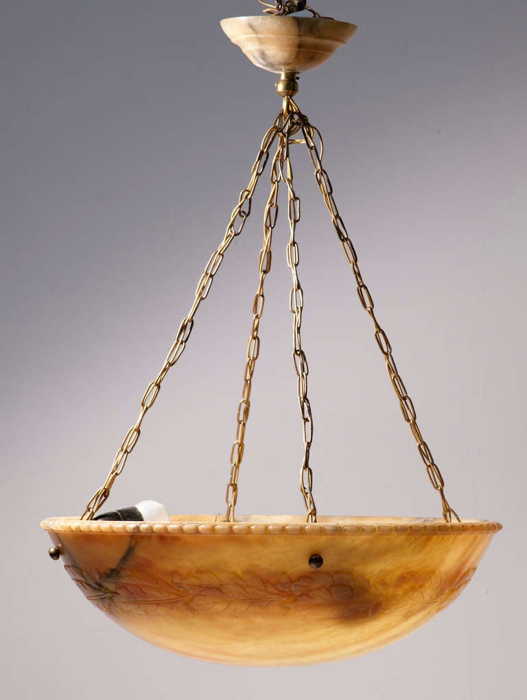 Art Deco Large Carved Alabaster Ceiling Light