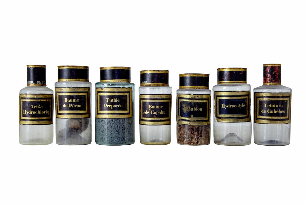 Large Collection of 48 19th Century French Glass Apothecary Chemist Jars