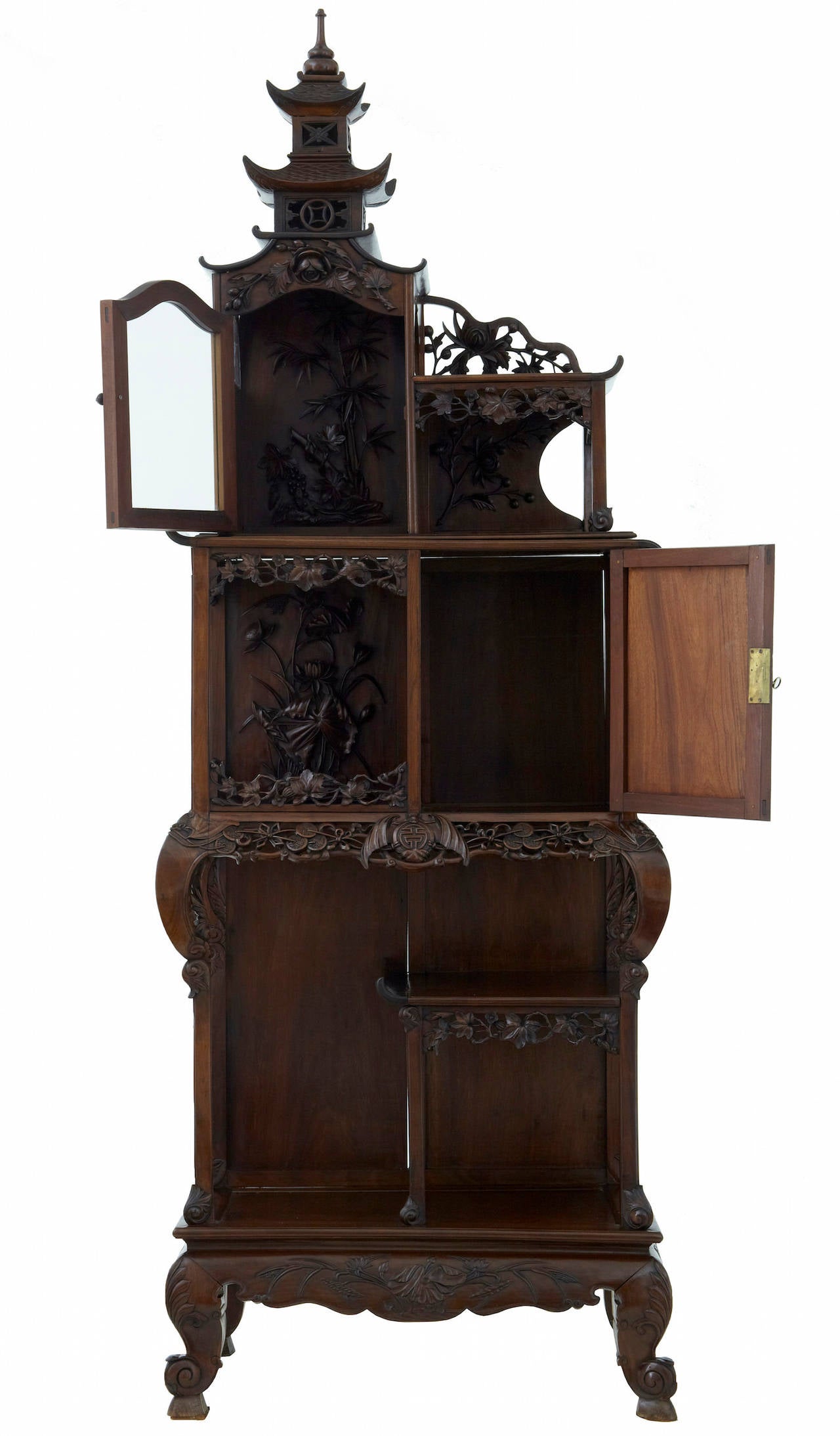 Late 19th Century Carved Hardwood Chinese Pagoda Cabinet