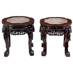 Near Pair of Late 19th Century Carved Chinese Hardwood Tables