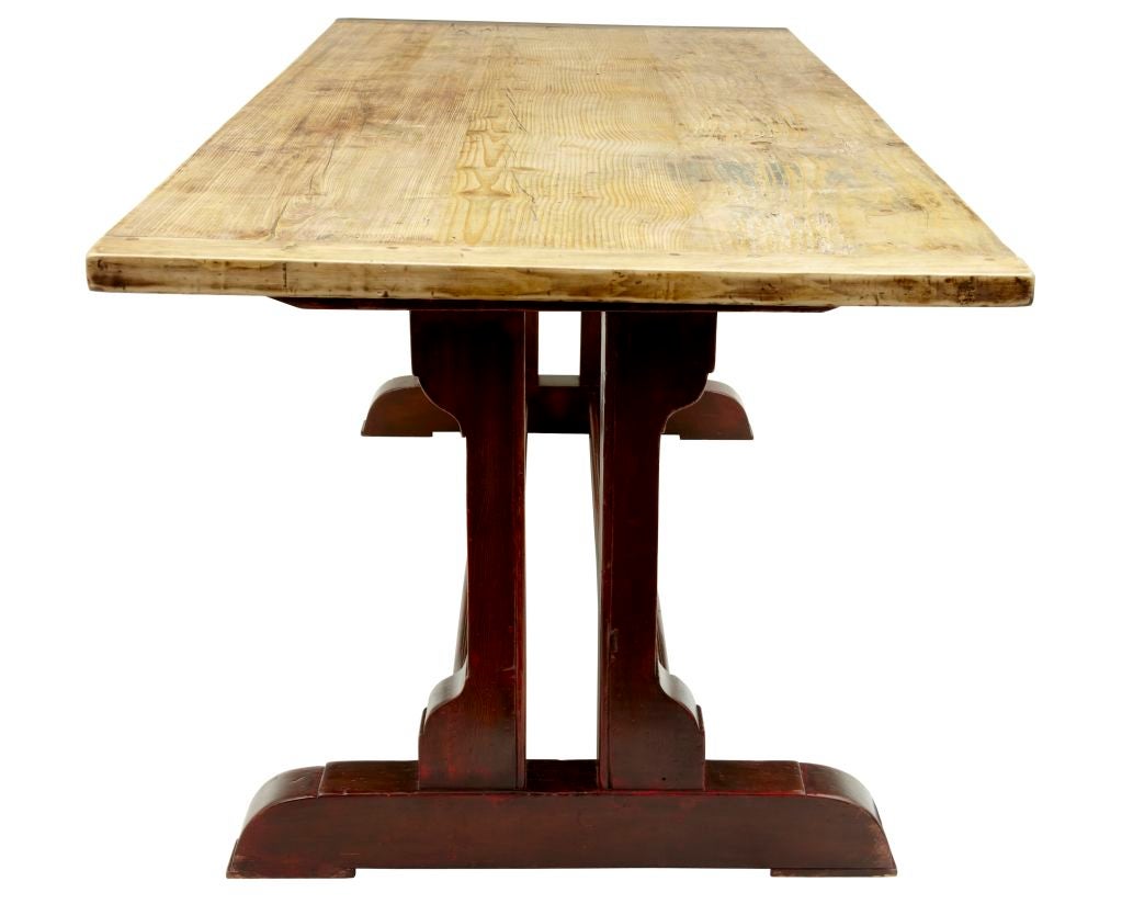 Arts and Crafts Farmhouse Pie Refectory Table with a Painted Base