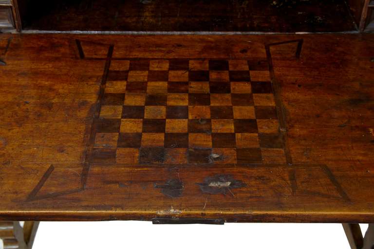 18th Century and Earlier 17th Century Spanish Carved Walnut Vaqueno On Stand Writing Desk