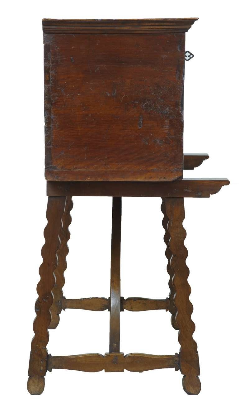 17th Century Spanish Carved Walnut Vaqueno On Stand Writing Desk 3