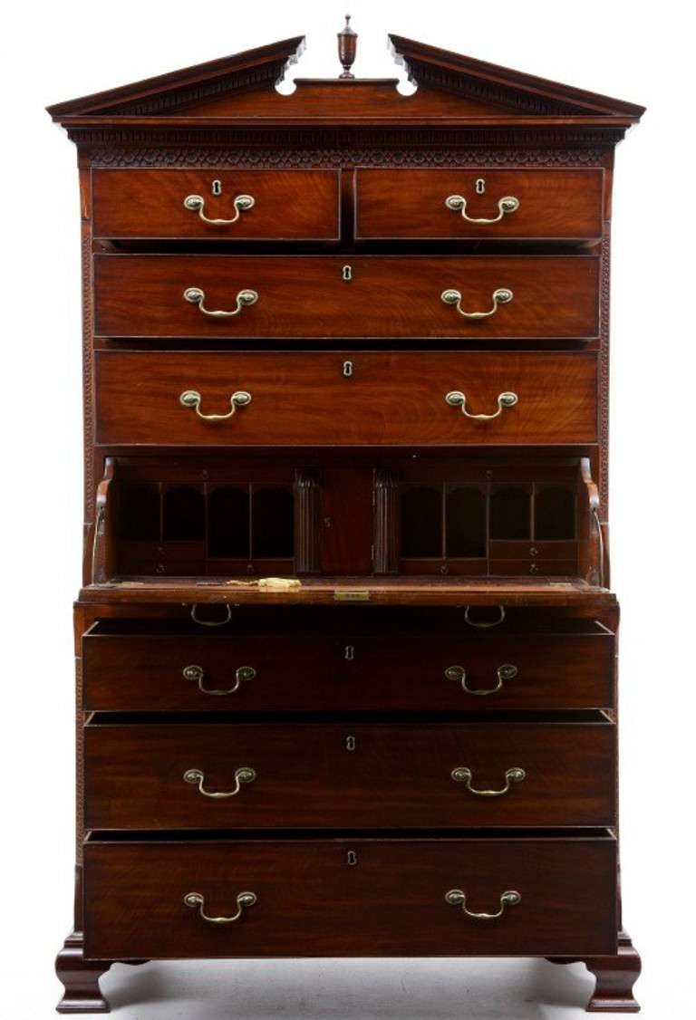 18th Century Antique Chippendale Influenced Mahogany Tallboy
