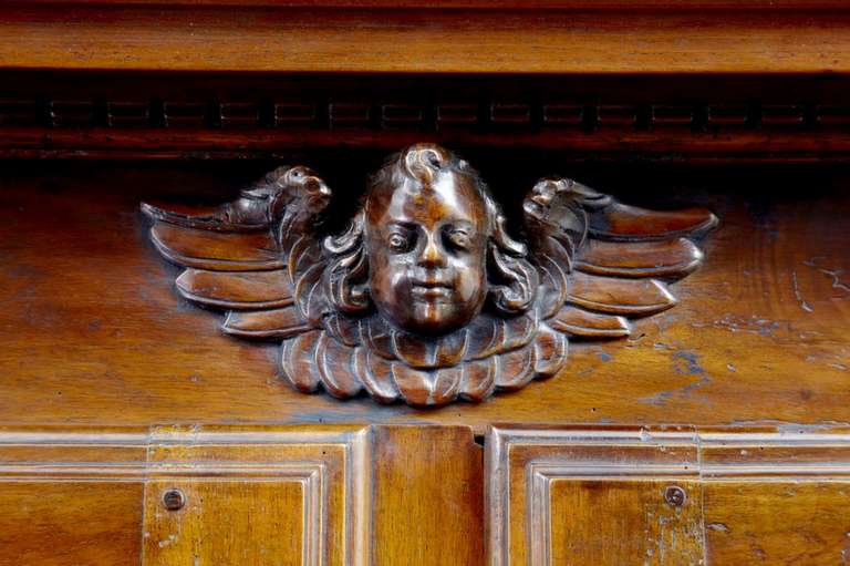 Hand-Carved 18th Century Antique French Walnut Buffet Du Corps, Kitchen Cupboard, Armoire