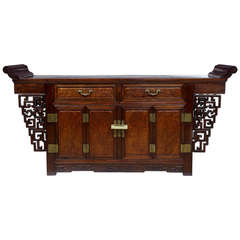 Early 20th Century Chinese Carved Burr Elm, Sideboard Alter Table