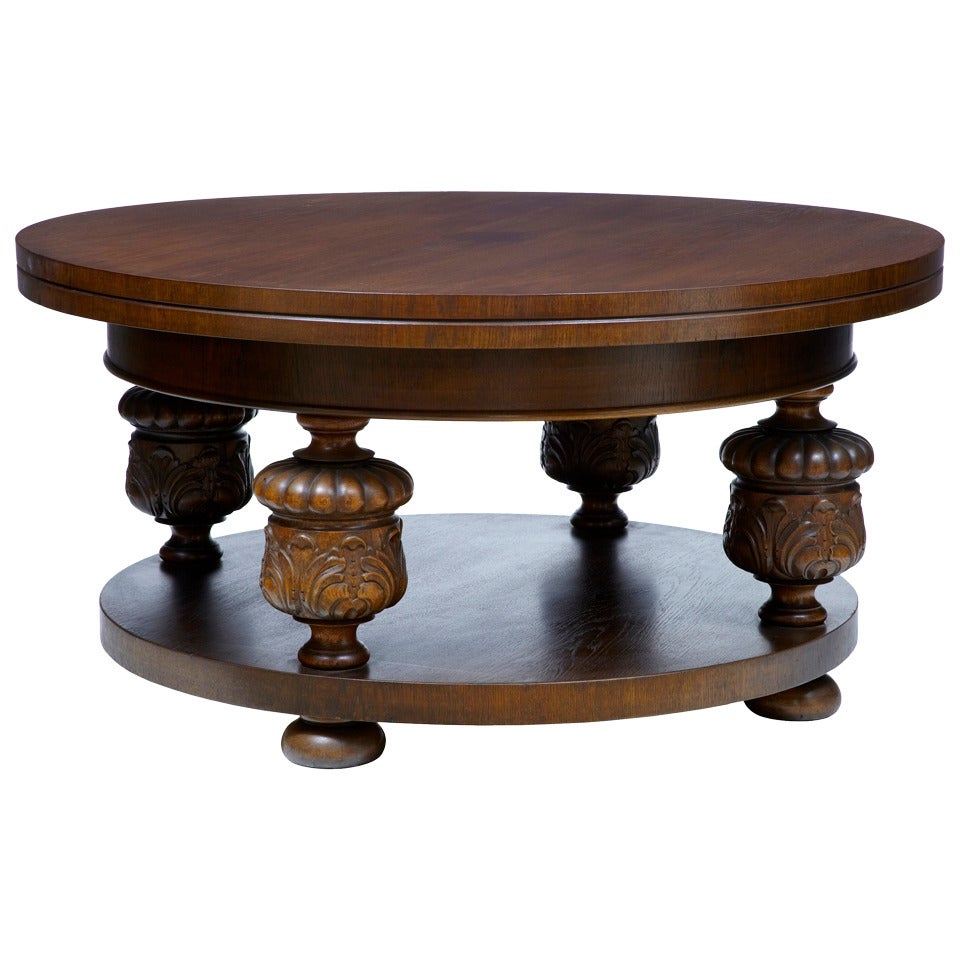 Large Carved Oak, Round Coffee Table