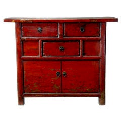 Antique 19TH CENTURY PAINTED ELM CHINESE RED CUPBOARD