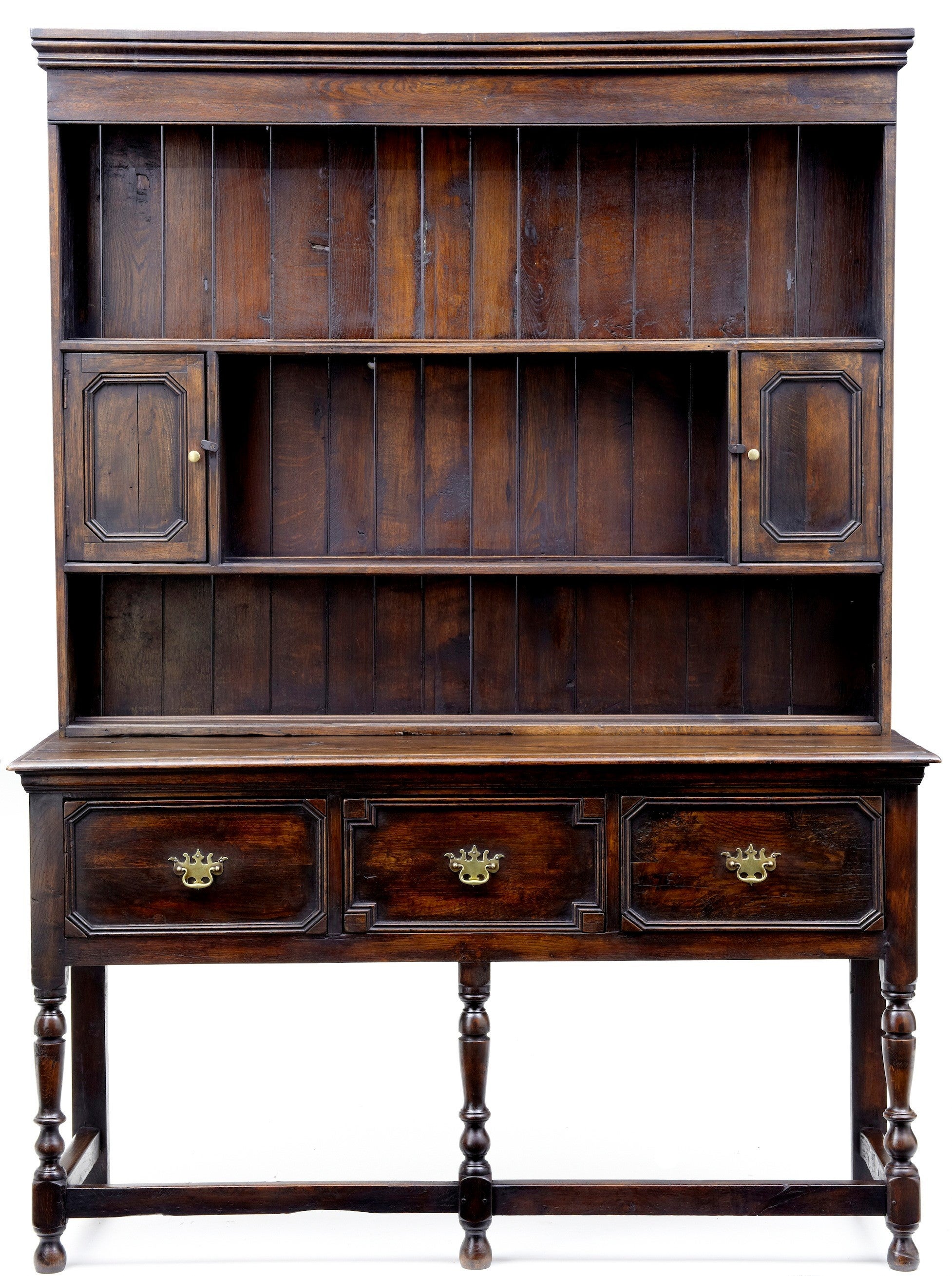 19th Century English Antique Oak Dresser And Rack