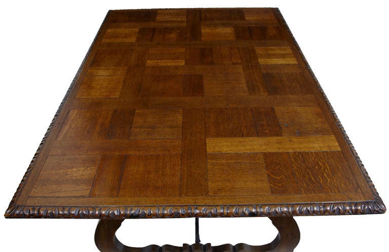 English Spanish Influenced Parquetry Top Refectory Table