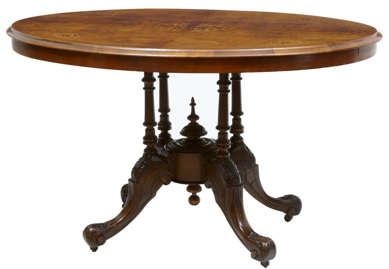 19th Century Victorian Burr Walnut Inlaid Loo Table